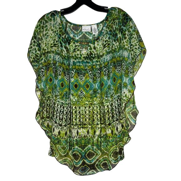 Kim Rogers Green Patterned Sheer Tunic Top Women's Medium Boho - Picture 1 of 9